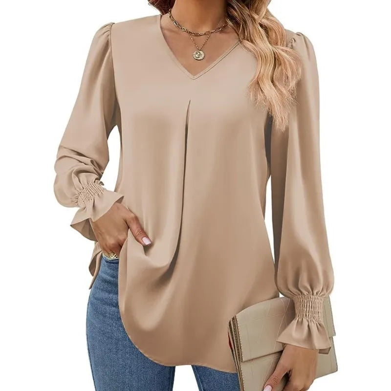 Blusa Feminina de Chiffon com Mangas Flare