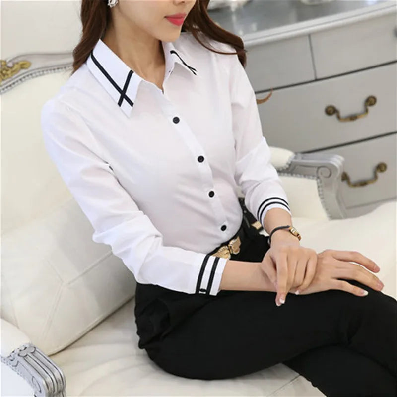 Camisa Feminina Branca de Manga Longa